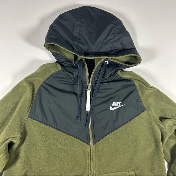 Nike Hoodie Men Medium Olive Green Full Zip Sportswear Fleece Windrunner Jacket - Picture 2 of 8